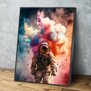 Abstract NASA Astronaut Colorful Cloud Space Travel | Canvas Wall Art Framed Print | Living Room Kids Room Bedroom Wall Decor v2
