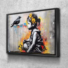 Load image into Gallery viewer, Graffiti Canvas Art | Little Girl and Bird Banksy Style Graffiti Print Poster Art Canvas Wall Art | Living Room Bedroom Canvas Wall Art