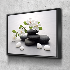 Floral Zen Stones White Bathroom Wall Art | Bathroom Wall Decor | Bathroom Canvas Art Prints | Canvas Wall Art v2
