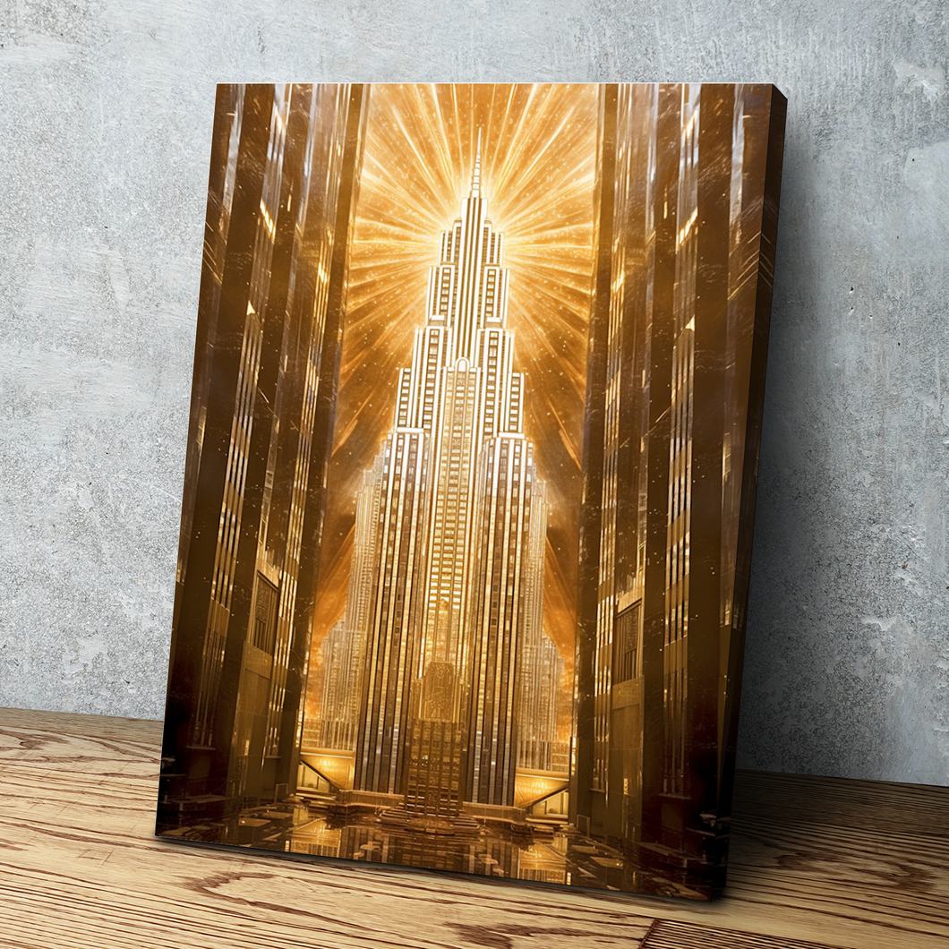 Art Deco Poster Canvas Wall Art Gold Empire State Building Art Framed Print Poster New York City v2