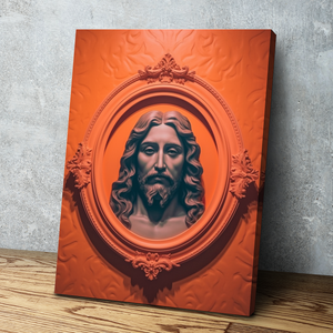 Real Face of Jesus Christ | Jesus Christ Picture | Jesus Face in Orange Frame | Christian Canvas Wall Art