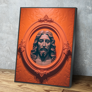 Real Face of Jesus Christ | Jesus Christ Picture | Jesus Face in Orange Frame | Christian Canvas Wall Art