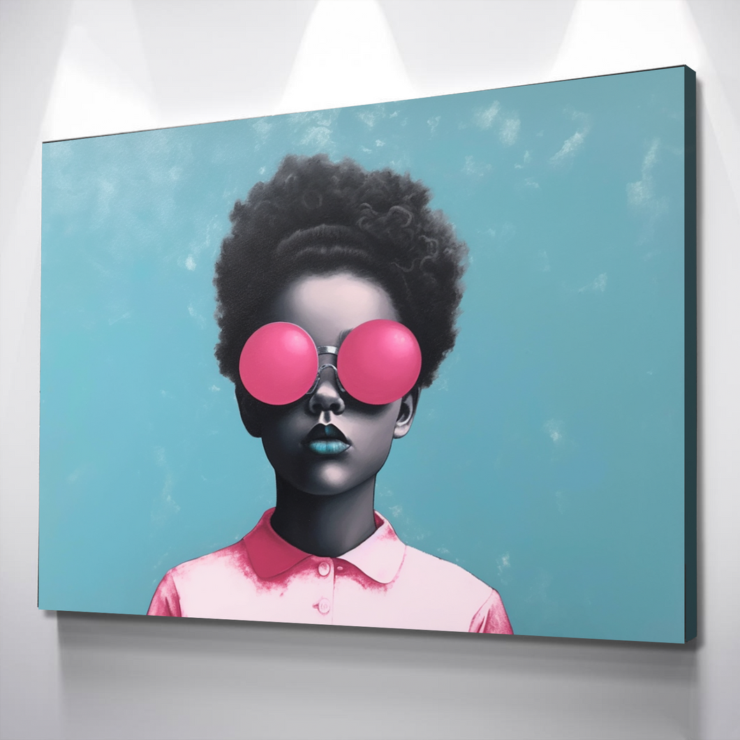 African Wall Art | Abstract African art | Canvas Wall Art | African American Girl Bubblegum Glasses Abstract v2