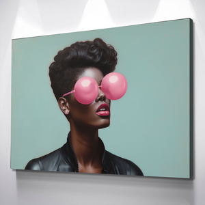 African Wall Art | Abstract African art | Canvas Wall Art | African American Girl Bubblegum Glasses Abstract