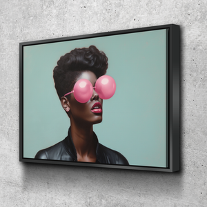 African Wall Art | Abstract African art | Canvas Wall Art | African American Girl Bubblegum Glasses Abstract