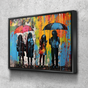 Graffiti Canvas Art | Colored Rain Kids Umbrella Print Poster Art Canvas Wall Art | Living Room Bedroom Canvas Wall Art