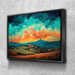 Starry Night Poster | Starry Night Canvas | Tuscan Night Sky Landscape Art Print | Living Room Bedroom Canvas Wall Art