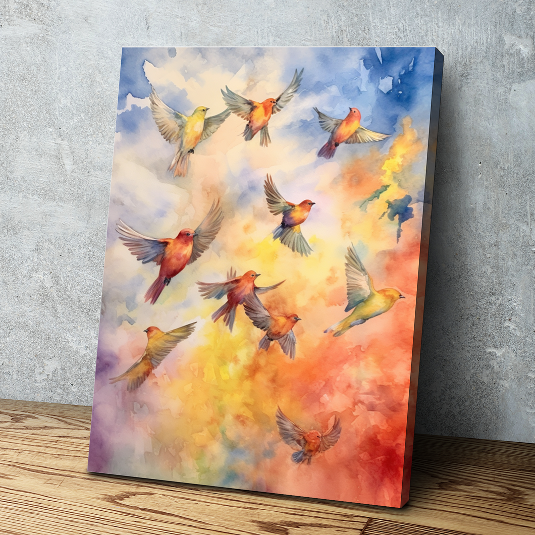 Abstract Watercolor Birds Painting Portrait Bathroom Wall Art | Living Room Wall Art | Bathroom Wall Decor | Bathroom Canvas Art Prints | Canvas Wall Art