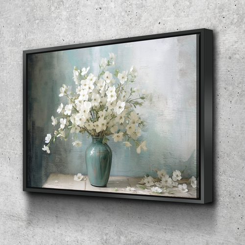 White Flowers in Glass Vase Landscape Bathroom Wall Art | Bathroom Wall Decor | Bathroom Canvas Art Prints | Canvas Wall Art