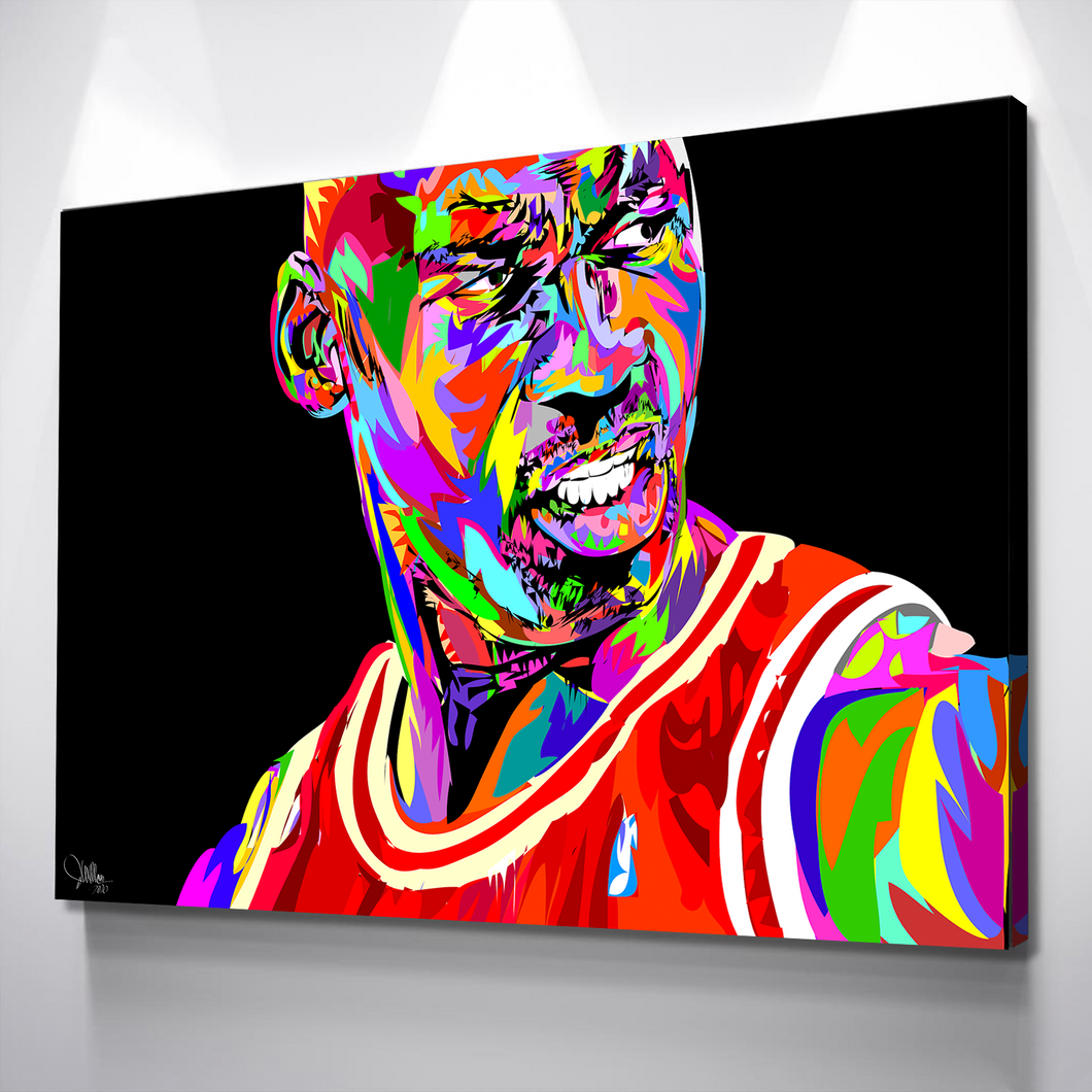 TECHNODROME1 Pop Art Canvas Prints | African American Wall Art | African Canvas Art |  Goat MJ Jordan Chicago Basketball Legend Dunk Contest | Canvas Wall Art