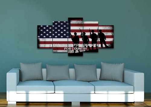 For Honor, For Courage, For Country American Flag on Wall art Canvas