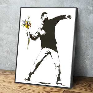 Banksy Prints | Banksy Canvas Art | Banksy Prints for Sale | Graffiti Canvas Art | Flower Thrower Portrait Reproduction