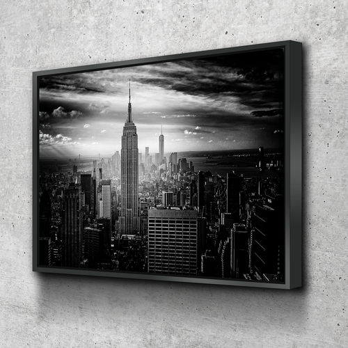 Black and white photo of the Empire State Building and downtown New York City Canvas Art - New York Empire State, New York Canvas, New York Poster, New York Photo