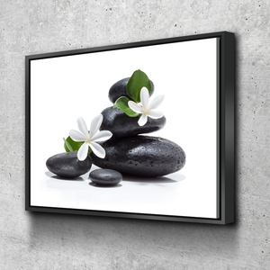 Floral Zen Stones White Bathroom Wall Art | Bathroom Wall Decor | Bathroom Canvas Art Prints | Canvas Wall Art