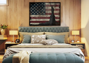 Statue of Liberty with Rustic American Flag Multi Panel Canvas Wall Art Painting Decor