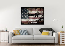 Load image into Gallery viewer, Army Strong on Rustic American Flag Wall Art Canvas