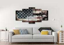 Load image into Gallery viewer, Army Strong on Rustic American Flag Wall Art 5 piece Canvas