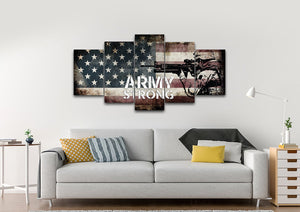 Army Strong on Rustic American Flag Wall Art 5 piece Canvas