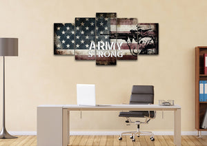Army Strong on Rustic American Flag Wall Art 5 set office Canvas