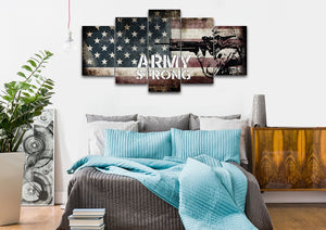 Army Strong on Rustic American Flag Wall Art set of 5 bedroom Canvas