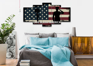 God Bless America Patriotic Wall Art set of 5 panel piece bedroom Canvas