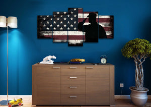 Rustic American Flag Salute wall art canvas painting decor man cave