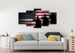 3 US Marines Saluting the American Flag Military Patriotic Army Wall Art 