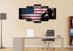 Rustic American Flag and US Military Officer Wall Art Canvas Painting Decor office
