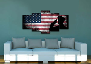 US Army Military Officer Saluting the Patriotic American Flag Wall Art Canvas