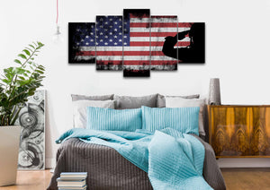 US Army Marine Saluting the American Flag Patriotic Military Wall Art Canvas 