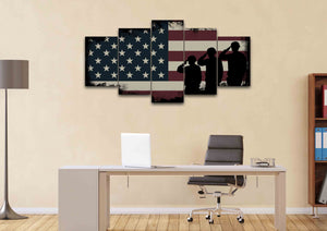 Army Rangers Navy Seals Marines Salute Patriotic American Flag Wall Art Canvas Painting Decor