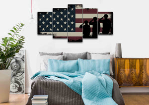 Army Rangers Navy Seals Marines Salute Patriotic American Flag Wall Art Canvas Painting Decor