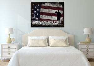 Land of the Free Because of the Brave American Flag Wall Art Canvas