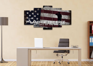 Land of the Free Because of the Brave American Flag Wall Art office Canvas