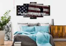 Load image into Gallery viewer, Land of the Free Because of the Brave American Flag Wall Art 5 piece bedroom Canvas
