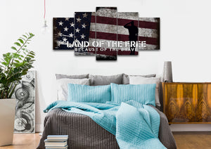 Land of the Free Because of the Brave American Flag Wall Art 5 piece bedroom Canvas