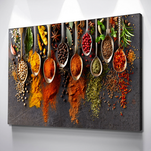 Kitchen Wall Art | Kitchen Canvas Wall Art | Kitchen Prints | Kitchen Artwork | Spoon Spices Grey Background
