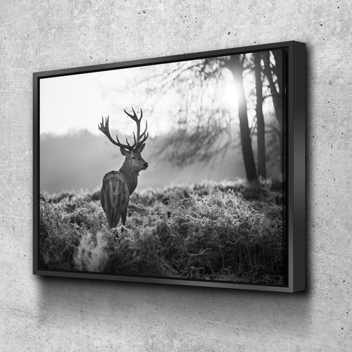 Black and White Canvas Wall Art | Living Room Bedroom Wall Art | Stag Deer Sunset Forest Black and White Canvas Wall Art Set Landscape