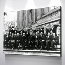 Load image into Gallery viewer, Solvay Conference 1927 Poster, Einstein, Curie, Schrödinger, Heisenberg, Bohr, Planck, Vintage Physics Poster Science Photo Print