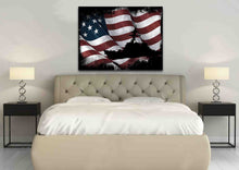 Load image into Gallery viewer, USS Arleigh Burke Navy Destroyer Battle Ship on American Flag Wall Art Canvas