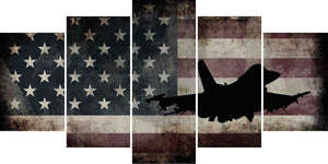 US Airforce Fighter Jet Airplane with American Flag Canvas Wall Art Painting