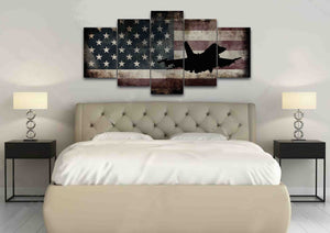 US Airforce Fighter Jet Airplane with American Flag Canvas Wall Art Painting bedroom