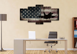 US Airforce Fighter Jet Airplane with American Flag Canvas Wall Art Painting home office