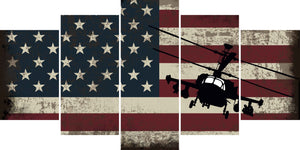 Military Helicopter with American Flag Multi Panel Canvas Wall Art Painting Decor