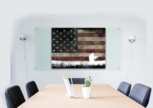 Soldier in Kneeling Position with American Flag Multi Panel Canvas Wall Art Painting Decor