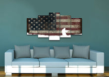 Load image into Gallery viewer, Soldier in Kneeling Position with American Flag Multi Panel Canvas Wall Art Painting Decor