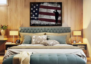 Soldier Saluting the American Flag Multi Panel Canvas Wall Art Painting Decor