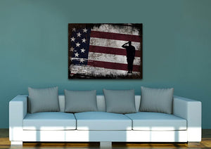Soldier Saluting the American Flag Multi Panel Canvas Wall Art Painting Decor