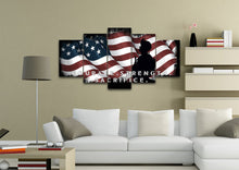 Load image into Gallery viewer, Courage Strength Sacrifice American Flag Wall Art 5 piece Canvas