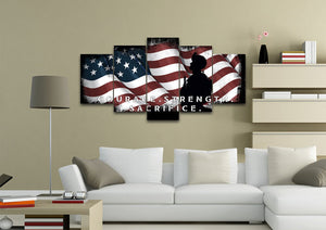 Courage Strength Sacrifice American Flag Wall Art 5 piece Canvas